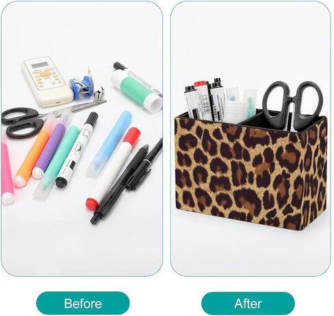 حامل قلم رصاص بنمط الفهد الرائع من الجلد حاوية القلم واللوازم المكتبية منظم صندوق الأدوات المكتبية لتزيين المكتب والمنزل والمدرسة in Kuwait