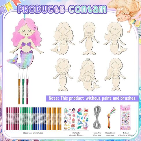 12 حزمة حورية البحر الرياح الرنين عدة للأطفال اصنع بنفسك حورية البحر الرياح الرنين الحرف الخشبية DIY تلوين الربيع الصيف الفنون والحرف الخشبية للبنين بنات الأنشطة المدرسية الطرف الديكور تفضل in Kuwait