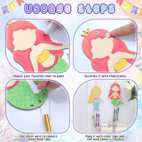 12 حزمة حورية البحر الرياح الرنين عدة للأطفال اصنع بنفسك حورية البحر الرياح الرنين الحرف الخشبية DIY تلوين الربيع الصيف الفنون والحرف الخشبية للبنين بنات الأنشطة المدرسية الطرف الديكور تفضل in Kuwait