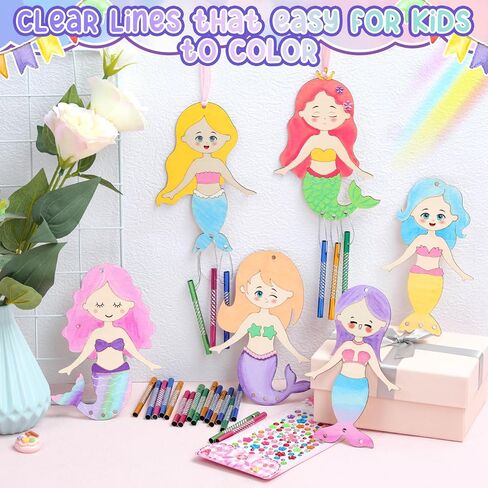 12 حزمة حورية البحر الرياح الرنين عدة للأطفال اصنع بنفسك حورية البحر الرياح الرنين الحرف الخشبية DIY تلوين الربيع الصيف الفنون والحرف الخشبية للبنين بنات الأنشطة المدرسية الطرف الديكور تفضل in Kuwait