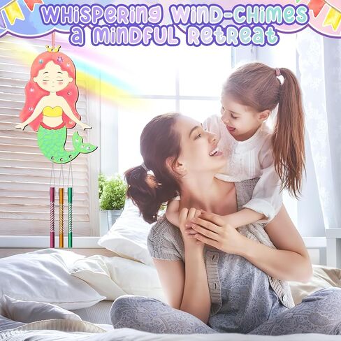 12 حزمة حورية البحر الرياح الرنين عدة للأطفال اصنع بنفسك حورية البحر الرياح الرنين الحرف الخشبية DIY تلوين الربيع الصيف الفنون والحرف الخشبية للبنين بنات الأنشطة المدرسية الطرف الديكور تفضل in Kuwait