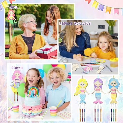 12 حزمة حورية البحر الرياح الرنين عدة للأطفال اصنع بنفسك حورية البحر الرياح الرنين الحرف الخشبية DIY تلوين الربيع الصيف الفنون والحرف الخشبية للبنين بنات الأنشطة المدرسية الطرف الديكور تفضل in Kuwait