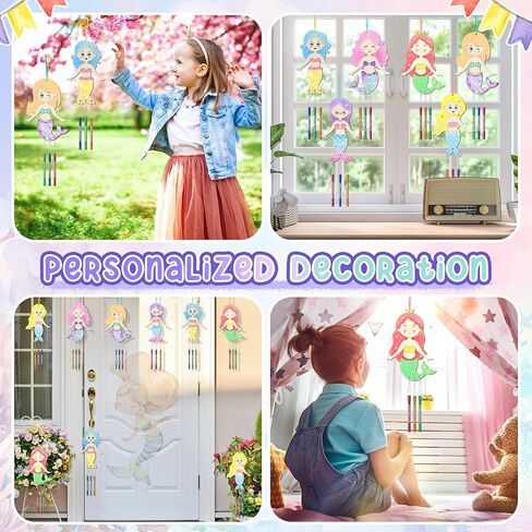 12 حزمة حورية البحر الرياح الرنين عدة للأطفال اصنع بنفسك حورية البحر الرياح الرنين الحرف الخشبية DIY تلوين الربيع الصيف الفنون والحرف الخشبية للبنين بنات الأنشطة المدرسية الطرف الديكور تفضل in Kuwait