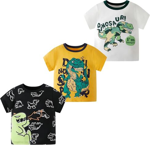 JUNOAI Toddler Little Boys Clothes 3-Pack Short Sleeve Crewneck T-Shirts Top Tee Size for 2-6 Years in Kuwait