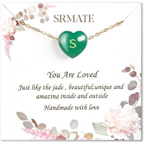 Jade Heart Initial Necklace as Valentines day gifts for Her Small Heart Green Necklace Letter A-Z Pendant 18k Gold Crystal Necklace Green Jewelry Birthday Gifts for Women Teen Girls