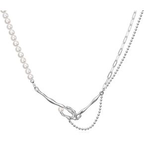 مشبك ورق عقد من اللؤلؤ عتيق أنيق ذو طبقات من اللؤلؤ الباروكي المستزرع 925 من الفضة الاسترليني قلادة عصرية ساحرة في عيد الحب للنساء والفتيات (مع صندوق هدايا) in Kuwait