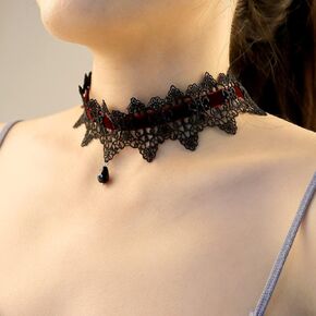 Bethynas Gothic White Lace Crystal Choker Necklace Vintage Gemstone Pendant Collar Neck Chain Bridal Weeding Party Pearl Neck Accessory Lolita Cosplay Costume Jewelry for Women Girls