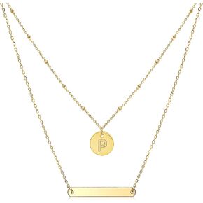 Cryshimmer Layered Gold Choker Necklaces for Women 14K Gold Plated Simple Cute Initial Disc Bar Pendant Adjustable Layering Gold Necklace Gift