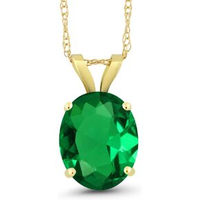 Gem Stone King 14K Yellow Gold Green Nano Emerald Pendant Necklace For Women (2.20 Cttw, Gemstone May Birthstone, Oval 10X8MM, With 18 Inch Chain)