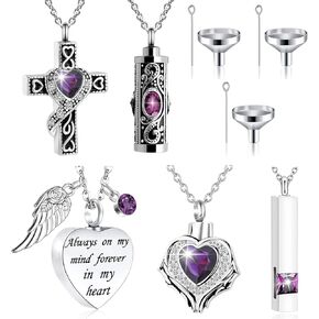 Cremation Urn Necklace for Ashes set of 5 -Crystal Heart Cremation Jewelry Memorial Jewelry for Ashes of Loved Ones Keepsake Urn for Human Ashes Pendant Necklace for Women Men
