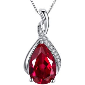 MABELLA Classic Sterling Silver Pendant Necklace Pear Cut Simulated RUBY SAPPHIRE EMERALD Birthstone Jewelry Gifts for Women