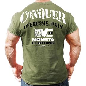 شركة Monsta Clothing Co. تي شيرت للياقة البدنية للرجال لتمارين كمال الأجسام (Conquer).