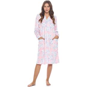 Casual Nights Women's Zip Up Robe Housecoat, Velour Duster Lounger Dress with Pockets