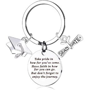 Inspirational Graduation Gifts keychain-Graduation Gifts For Her/Him 2023 high school Personalized Keychain From Mom And Dad Keep Going Message Dad Engraved Uplifting Jewelry (she belived-KC047)