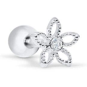 14k Gold Plated Simulated Diamond Cz Jasmin Daisy Leaf Flower Ear Studs Post Ball Earring Piercing for Women