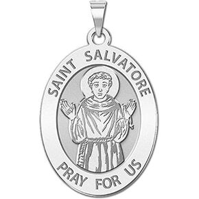 PicturesOnGold.com Saint Salvatore Religious Medal Oval - 2/3 X 3/4 Inch Size of Nickel, Sterling Silver