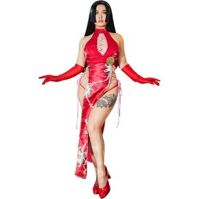 Women's Cheongsam Style Halter High Slit Dress Outfit Anime Cosplay Costume Halloween