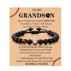 To My Son Bracelet Gifts form Mom Baseball Soccer Football Bracelet Gifts for Boys Tiger Eye Beaded Bracelet for Son Grandson Coach Birthday Graduation Valentines Day Gifts for Son