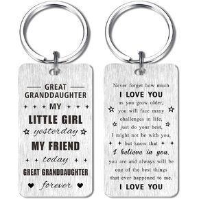 Gezxin Great Granddaughter Gifts- Happy Birthday Great Granddaughter Keychain from Grandparents- to My Great-Granddaughter Christmas Xmas Valentines Mother's Day Easter Presents from Nana