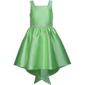 Bonnie Jean Girls 4-16 Green Mikado High-Low Bow Back Jewel Waist Dress
