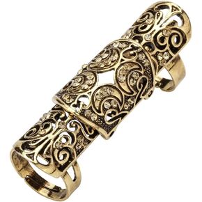 Jewelry Women's Crystal Double Full Finger Armor Knuckle Ring Adjustable