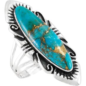 Turquoise Ring Sterling Silver 925 Genuine Gemstones Size 6 to 11