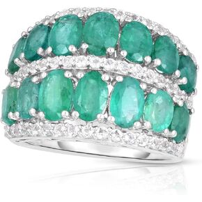 Femme Luxe Natural Emerald and White Topaz Eternity Band for Women and Girls, 925 Sterling Silver Statement Ring, Nickel Free and Hypoallergenic, May Birthstone, Gift Ready Jewelry, Size 5 to 11
