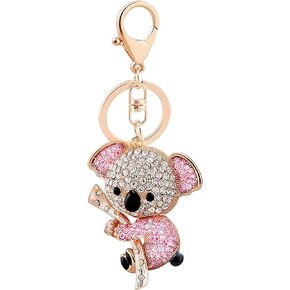 Reizteko Small Cute Koala Sloth Gift Key Ring Full Diamond Inlaid Iuxury Car Key Chain Pendant (Pink)
