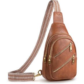 LarKoo Sling Bag Chest Pack Gifts for Women PU Leather Small Crossbody Bags Fashion Purses with Adjustable Guitar Strap