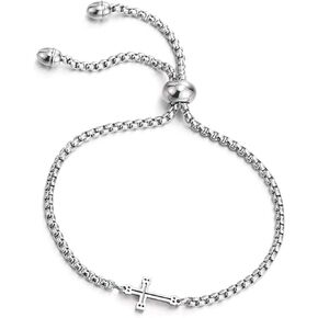 COOLSTEELANDBEYOND Womens Mens Stainless Steel Horizontal Sideway Lateral Cross Link Chain Bracelet, Adjustable