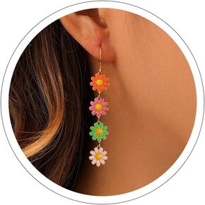 Flower Earrings for Women Dangling Daisy Earrings Sakura Earrings Sunflower Floral Earrings Acrylic White Earrings Summer Earrings Spring Earrings 70s Earrings Holiday Earrings 70s Accessories