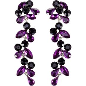 Alilang Bridal Crystal Flowers Leaves Dangle Earrings