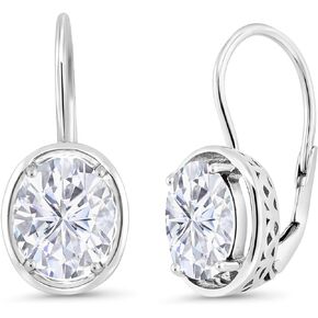 925 Sterling Silver Created Moissanite by Gem Stone King Dangle Earrings For Women (4.20 Cttw, Oval 9X7MM)