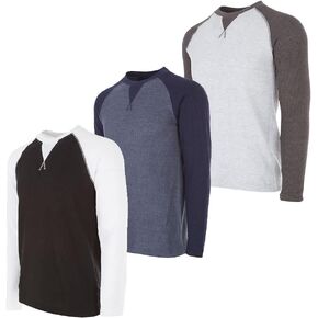 DARESAY 3 Pack: Thermal Long Sleeve Tee Shirt for Men- Henley & Crew Long Sleeve Shirts for Men – Mens Long Sleeve T Shirts