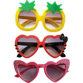 3 PAIRS Kids Children Trendy Pineapple Cat Heart Shaped Glasses Sunglasses for Toddler Girls
