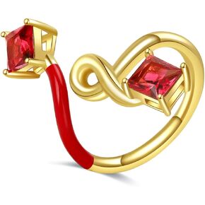 18K Gold Plated Sterling Silver Blue/Red/Green Enamel Opening Rings For Women Gemstone Adjustable Ring Christmas Jewelry Gifts for Women Girls Birthday/Anniversary Day/Valentine’s Day