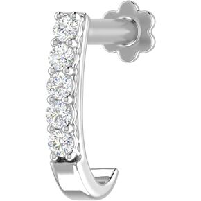 FINEROCK 0.06 to 0.13 Carat 5-Stones Diamond Nose Pin Open Hoop in 18K Gold (SI1-SI2 Clarity)