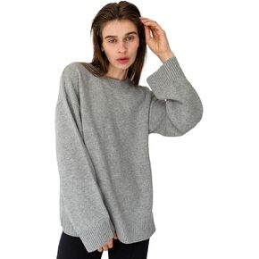 ستايت فيوجو سويتر صوف كشمير برقبة دائرية ضيقة بلوفر كبير الحجم للنساء بخياطة حرارية in Kuwait