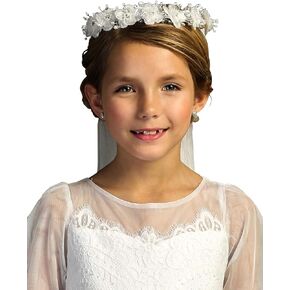 iGirlDress Girls First Communion إكليل تاج من الزهور البيضاء واللؤلؤ #040 (460)