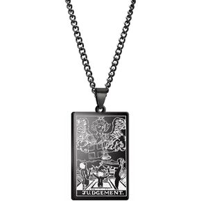 Tarot Card Necklace - Tarot Necklace for Women & Men - Tarot Card Jewelry - Stainless Steel Rider Waite Tarot Necklace - Zodiac Pendant - Hip Hop Jewelry - Bikers Necklace - Tarot Jewelry Pendant Necklace