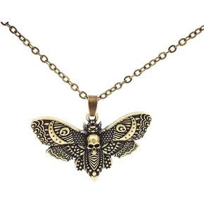 Big Skull And Dead Moth Head Insect Jewellery Butterfly Pendant Necklace
