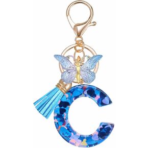 Mlouye A-Z سلاسل مفاتيح الحروف الأبجدية الأولية من الراتنج على شكل قلب الحب مع فراشة وشرابة لمفاتيح السيارة in Kuwait