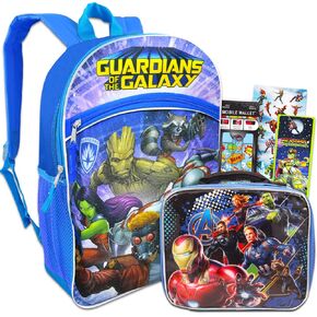 Guardians of the Galaxy Backpack with Avengers Lunch Box Set - Marvel School Bag Bundle with 16" Guardians of the Galaxy Backpack, Avengers Lunch Bag, Stickers, More | Marvel Backpack for Boys