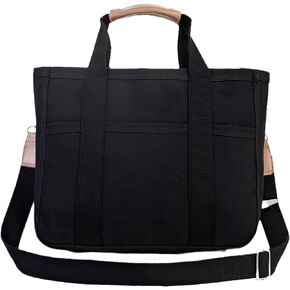 Multi Pocket Canvas Tote Bag for Women, Compartment Work Shoulder Bag with Water Bottle Pocket Purse Crossbody Bag