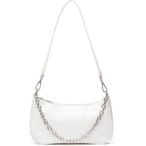 BOBOWINGS Small Purses for Women, Mini Crocodile Pattern Leather Shoulder Bag Trendy with Silver Chain