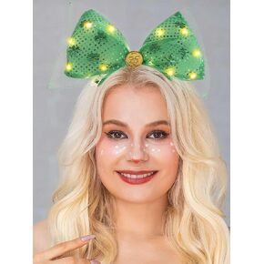 Latious Bow St Patricks Day Headbands Light up Shamrock Bows Headband LED Glitter Hair Band Irish Day Bows Hair Accessories for Women