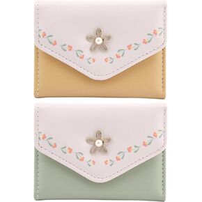 محفظة QOONESTL النسائية، قطعتان من جلد البولي يوريثان، محفظة جيب ثنائية الطي، محفظة لبطاقات الائتمان، حامل بطاقات للعملات المعدنية بزر كبس، محفظة صغيرة للنساء والفتيات (أصفر + أخضر فاتح، الحجم: 11 × 1.5 × 8 سم) in Kuwait