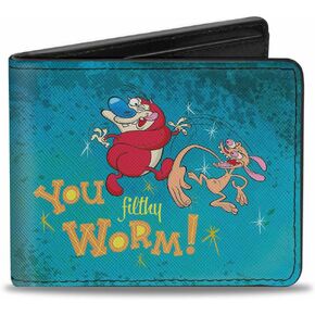 Ren and Stimpy Buckle-Down PU Bifold Wallet-Ren Slapping Stimpy You Filthy Worm, Multicolor, 4.0" x 3.5"