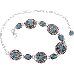 beltiscool Women's Western Turquoise Stone Blue Concho Chain Belt