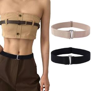 Bulky Sweater Tuck Band, 2PCS Women Adjustable Elastic Belt, Women Belts Invisible Elastic Stretch Belt with Flat Buckle, Tuck Band for Cropping Sweaters Suitable for Shirts, Dresses, Pants